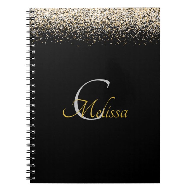 Caderno Espiral Nome do Monograma do Faux Glitter Dourado Rosa pre (Frente)