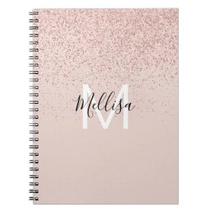 Caderno Espiral Nome do Monograma do Glitter Dourado rosa