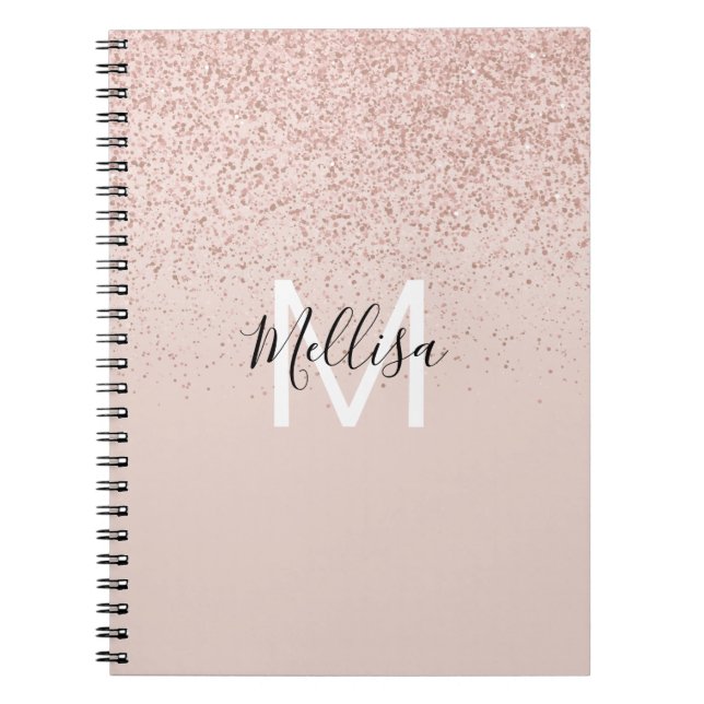 Caderno Espiral Nome do Monograma do Glitter Dourado rosa (Frente)