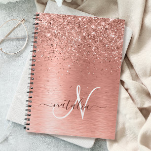 Caderno Espiral Nome do Monograma do Glitter Metálico Brutado Dou