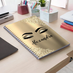 Caderno Espiral Nome do Monograma do Minigráfico Glitter Dourado