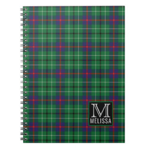 Caderno Espiral Nome do Monograma do Padrão de Xadrez de Tartan Cl