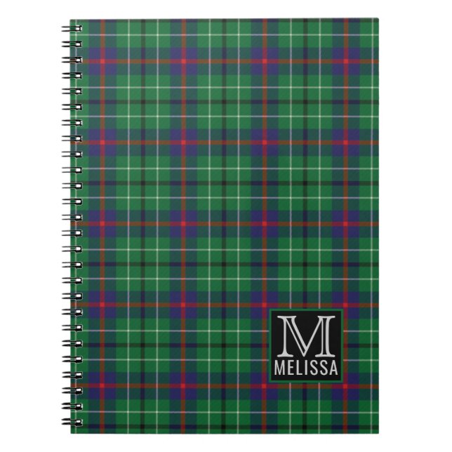 Caderno Espiral Nome do Monograma do Padrão de Xadrez de Tartan Cl (Frente)