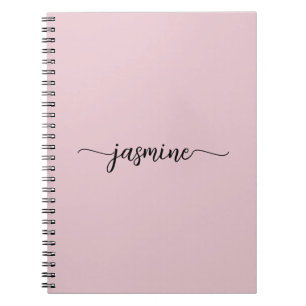 Caderno Espiral Nome do Monograma do Script Moderno Rosa Rosa Gira
