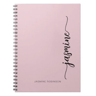 Caderno Espiral Nome do Monograma do Script Moderno Rosa Rosa Gira