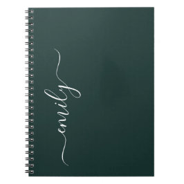 Caderno Espiral Nome do Monograma do Script Moderno Verde Escuro