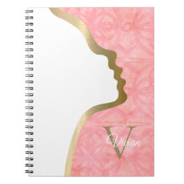 Caderno Espiral Nome Do Monograma Do Tulip Rosa E Do Rosto Dourado