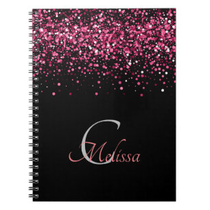 Caderno Espiral Nome do Monograma Dourado Elegante Rosa preto