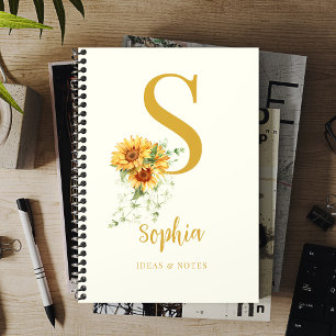 Caderno Espiral Nome do monograma floral personalizado inicial