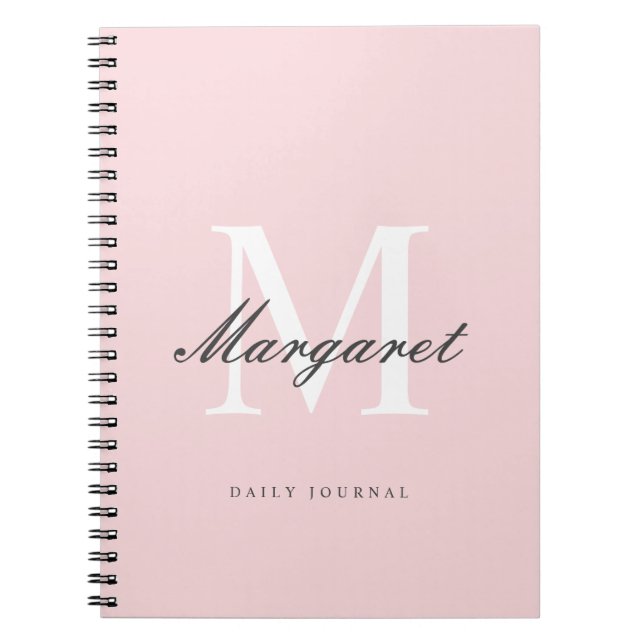 Caderno Espiral Nome do Monograma Girly Chic Simples e Rosa (Frente)