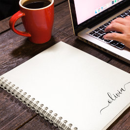Caderno Espiral Nome do Monograma Girly de Script Moderno Branco N