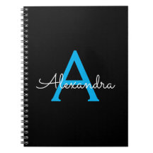 Nome do Monograma Girly de Script Preto Azul