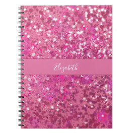 Caderno Espiral Nome do Monograma Glitter Minúscula Rosa Quente