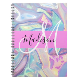 Caderno Espiral Nome do Monograma Iridescente Holográfico Rosa Gir