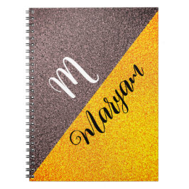 Caderno Espiral Nome do Monograma Moderno - Notebook Dourado Preto