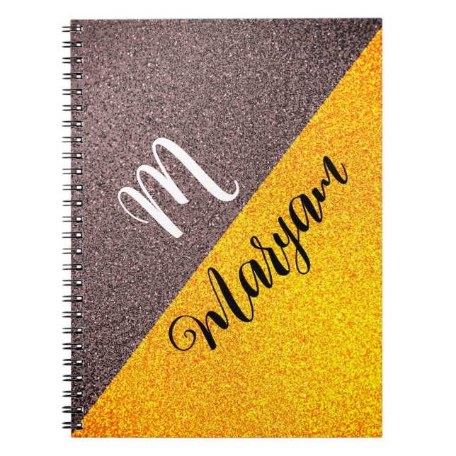 Caderno Espiral Nome do Monograma Moderno - Notebook Dourado Preto (Frente)