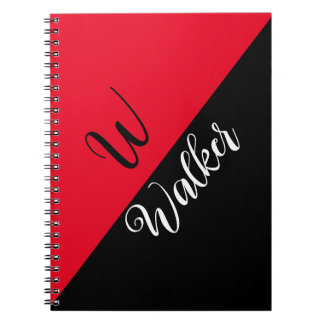 Caderno Espiral Nome do Monograma Moderno - Notebook Vermelho Negr