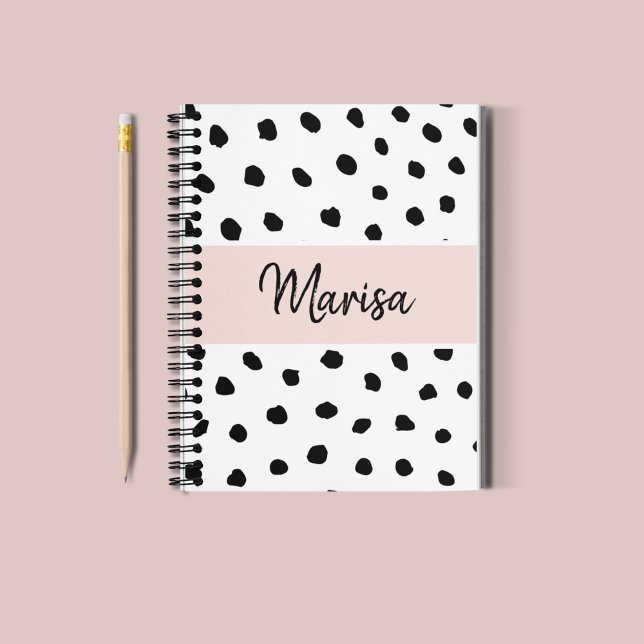 Caderno Espiral Nome do Monograma Moderno | Pastel Pink & Black Po (Criador carregado)