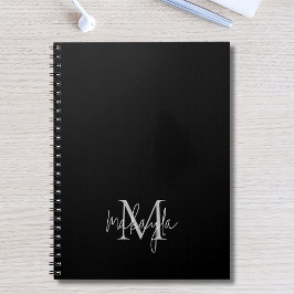 Caderno Espiral Nome do Monograma Moderno Personalizado Preto