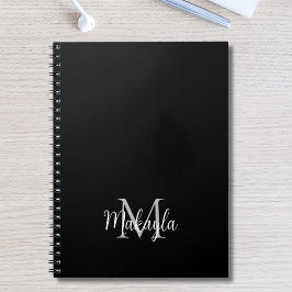 Caderno Espiral Nome do Monograma Moderno Personalizado Preto