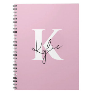 Caderno Espiral Nome do Monograma Personalizado Cor-de-Rosa Modern