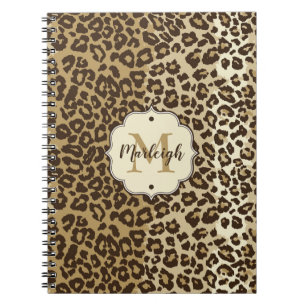 Caderno Espiral Nome do Monograma Personalizado de Impressão Leopa