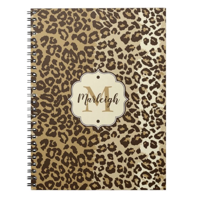 Caderno Espiral Nome do Monograma Personalizado de Impressão Leopa (Frente)
