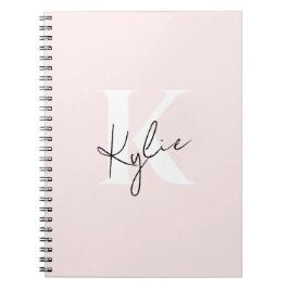 Caderno Espiral Nome do Monograma Personalizado do Rosa de Blush M