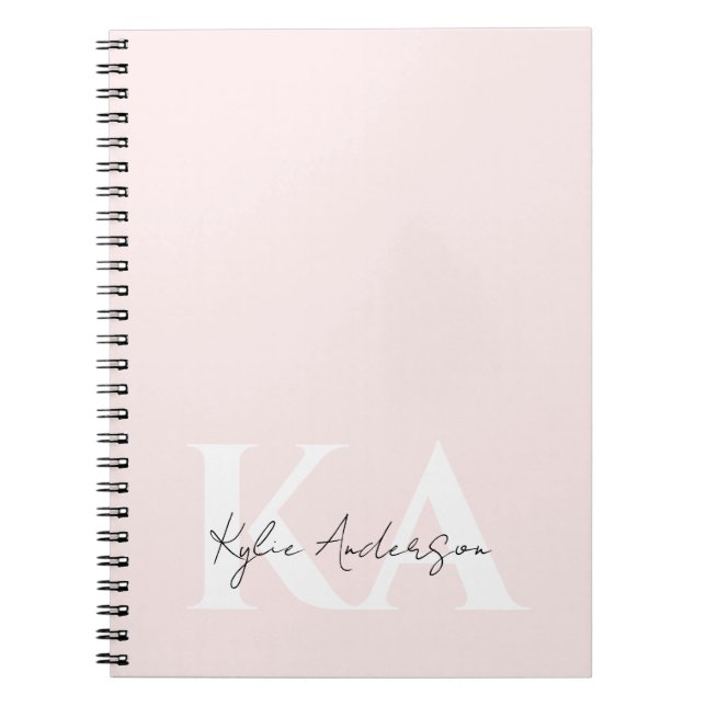 Caderno Espiral Nome do Monograma Personalizado do Rosa de Blush M (Frente)