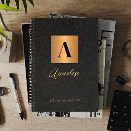 Caderno Espiral Nome do monograma personalizado dourado preto