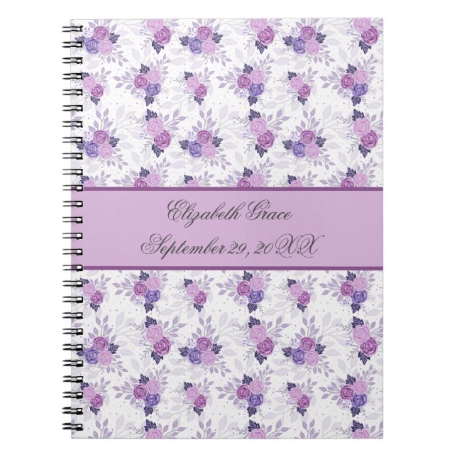 Caderno Espiral Nome do Monograma Púrpura Rosa Floral Nova Bebê (Frente)