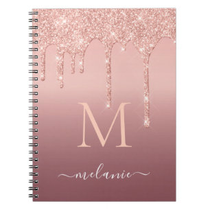 Caderno Espiral Nome do Monograma Rosa de Texto Blush Glitter Spar
