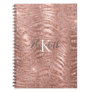Caderno Espiral Nome do Monograma Rosa Dourado Glitter Impressão 