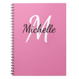 Caderno Espiral Nome do Monograma Rosa Mínimo Girly + Inicial