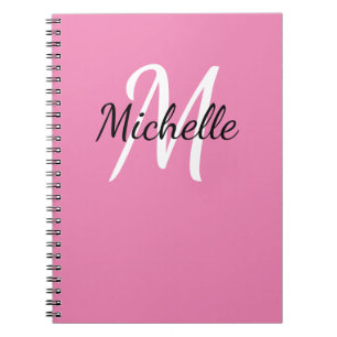 Caderno Espiral Nome do Monograma Rosa Mínimo Girly + Inicial