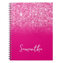 Caderno Espiral Nome do Ombro da Brilhante Rosa Quente