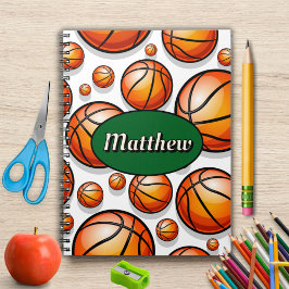 Caderno Espiral nome do padrão de basquete verde