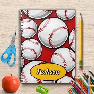 Caderno Espiral nome do padrão de beisebol vermelho e amarelo