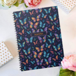 Caderno Espiral Nome do Padrão de Borboletas Coloridas Modernas Bo