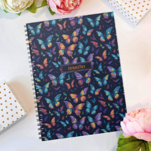 Caderno Espiral Nome do Padrão de Borboletas Coloridas Modernas Bo