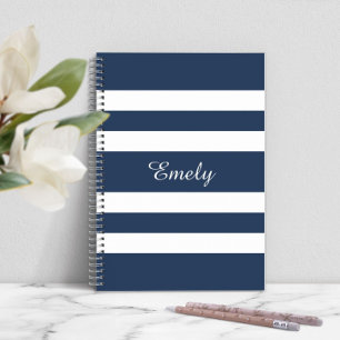 Caderno Espiral Nome Do Padrão De Faixa Azul E Branca Moderno Eleg