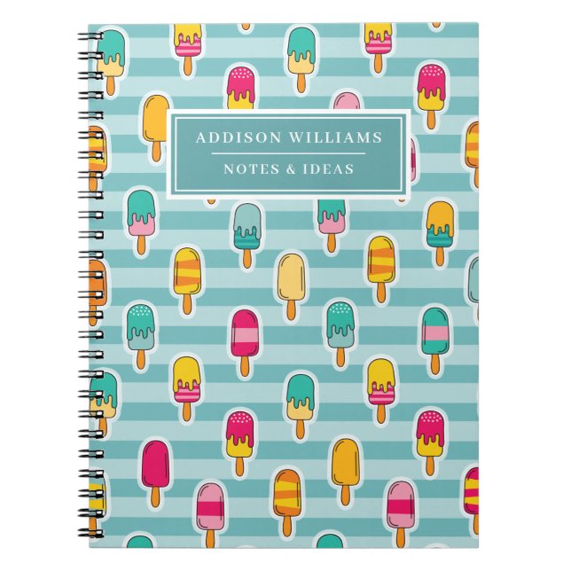 Caderno Espiral Nome do Padrão de Verão do Picolé Fofo Personaliza (Frente)