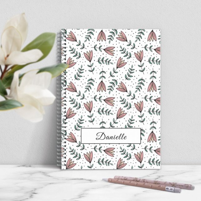 Caderno Espiral Nome do Padrão Floral Rosa Elegante (Elegant Pink Floral Pattern Name Notebook)