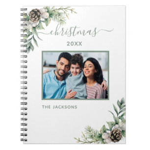 Caderno Espiral Nome do pinho branco da foto da família de Natal