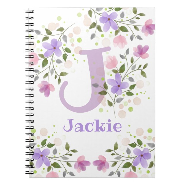 Caderno Espiral Nome do primeiro Plus Jackie com Flores (Frente)