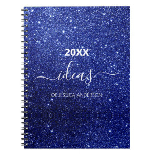 Caderno Espiral Nome do script de brilho azul moderno