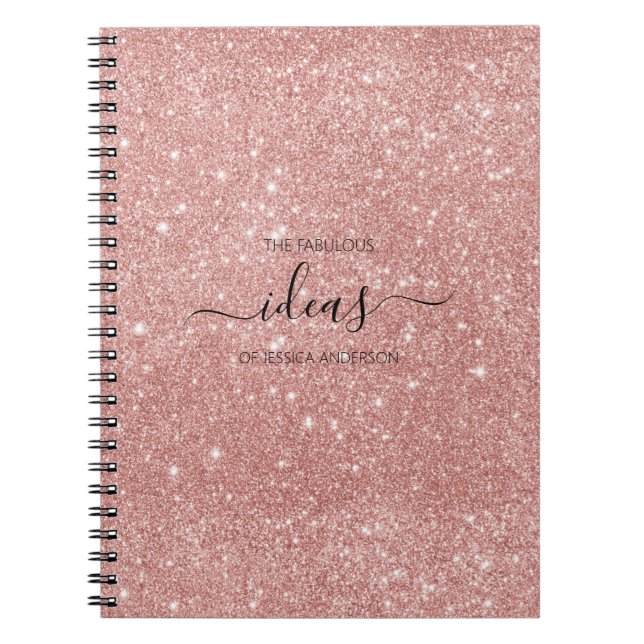 Caderno Espiral Nome do script de brilho rosa com borrão moderno (Frente)