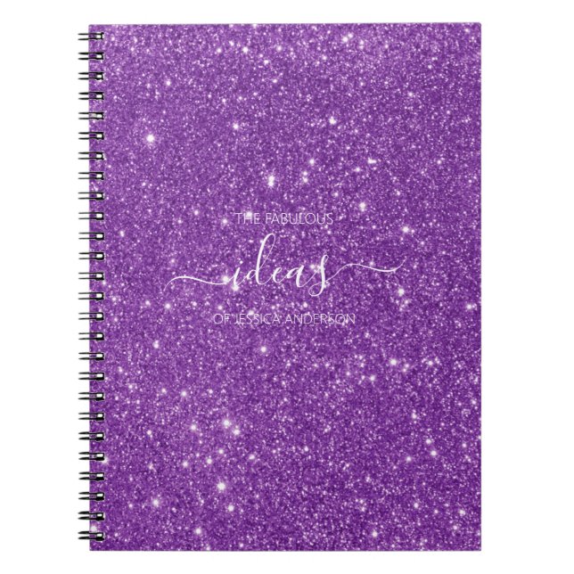 Caderno Espiral Nome do script de brilho roxo moderno (Frente)