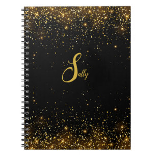 Caderno Espiral Nome do Script de Monograma do Elegante Black & Do