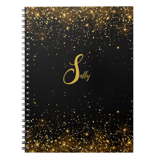 Caderno Espiral Nome do Script de Monograma do Elegante Black & Do (Frente)